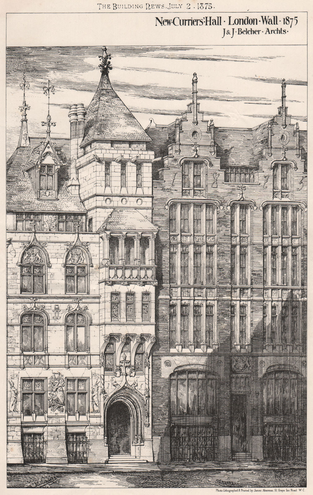 New Curriers Hall, London Wall, 1875; J. & J. Belcher, Architects 1875 print